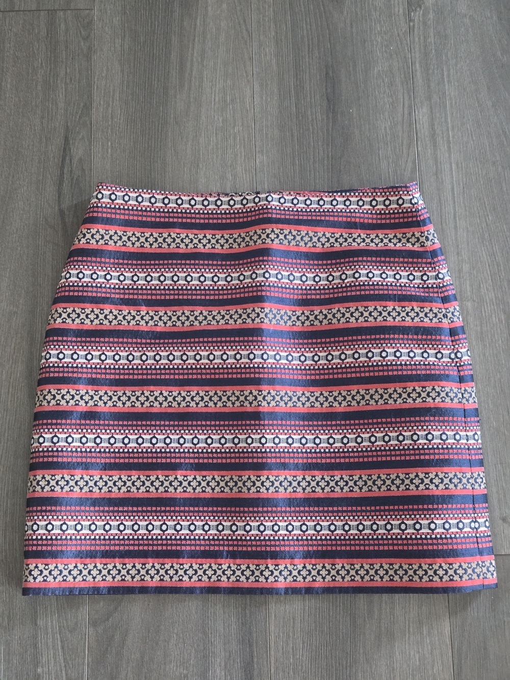 LOFT Boho Stripe Mini Skirt Womens 8P Blue Coral White Career Preppy